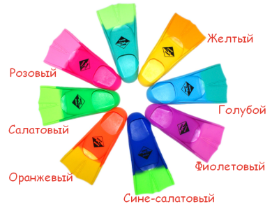 Ласты укороченные силиконовые детские. Размеры с 27 по 35 (7 цветов) 