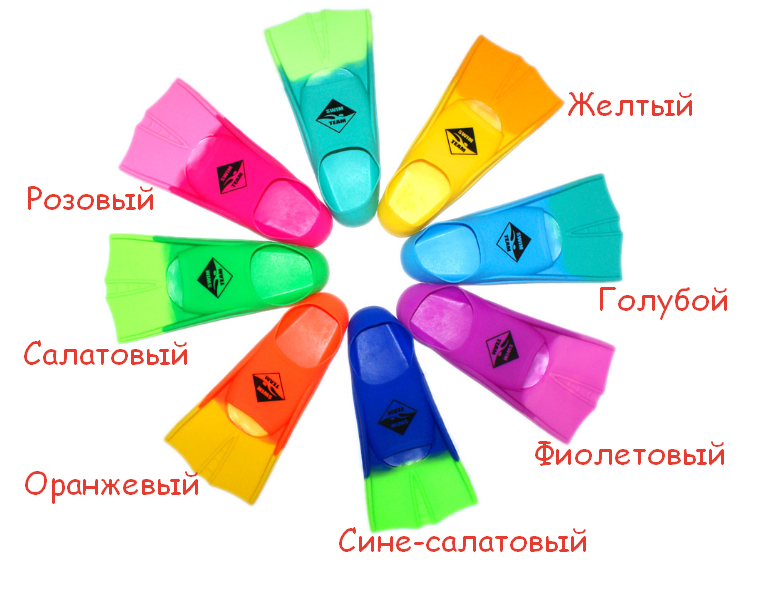 Ласты укороченные силиконовые детские. Размеры с 27 по 35 (7 цветов) 