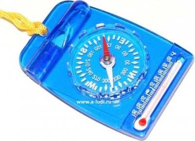 Компас жидкостный, со свистком, термометром, шнуром, черно-синий