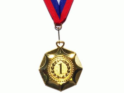 Медаль ЗОЛОТО, СЕРЕБРО, БРОНЗА диаметр 6,5см. С лентой триколор (мод.Е04) 
