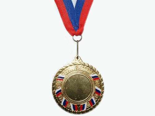 Медаль цветная триколор (без жетона) ЗОЛОТО, СЕРЕБРО, БРОНЗА, диаметр 6см, с лентой триколор (мод.Т6) 