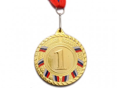 Медаль ЗОЛОТО, СЕРЕБРО, БРОНЗА, диаметр 6см с лентой Мод.Т6