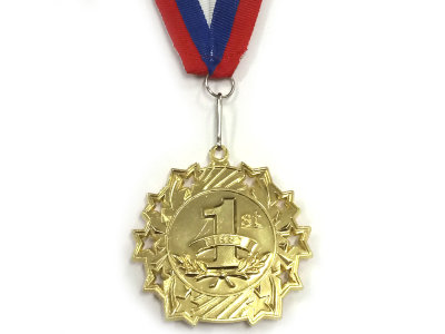 Медаль ЗОЛОТО, СЕРЕБРО, БРОНЗА, диаметр 6см, длина ленты 39см (мод.1803)