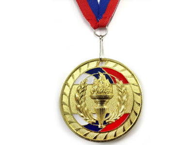 Медаль ЗОЛОТО, СЕРЕБРО, БРОНЗА, диаметр 6.5см, лента триколор (мод.1802) 