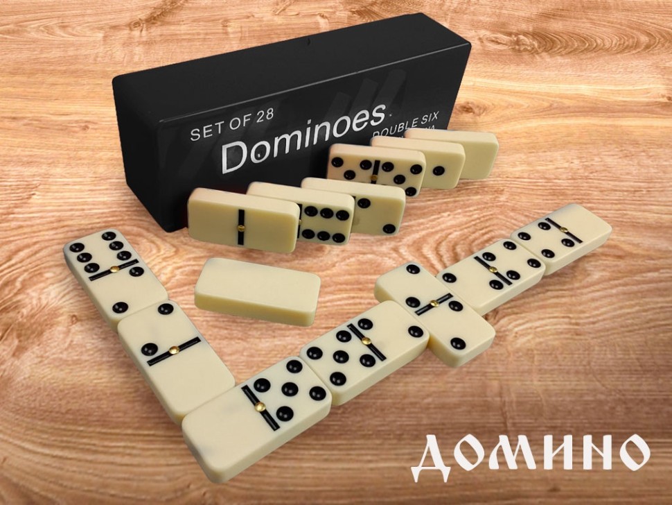 Домино пластиковое белое, кость 48×29×9 мм, с шариком, в пластиковой коробке (4 цвета)