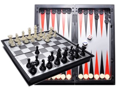 Игра 3в1 магнитная 24*24см,  шашки / шахматы / нарды (мод.9518)