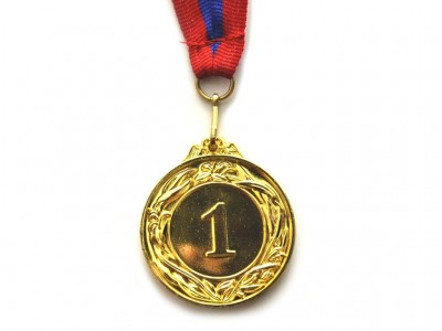 Медаль ЗОЛОТО, СЕРЕБРО диаметр 4см с лентой триколор (мод.400/1) 